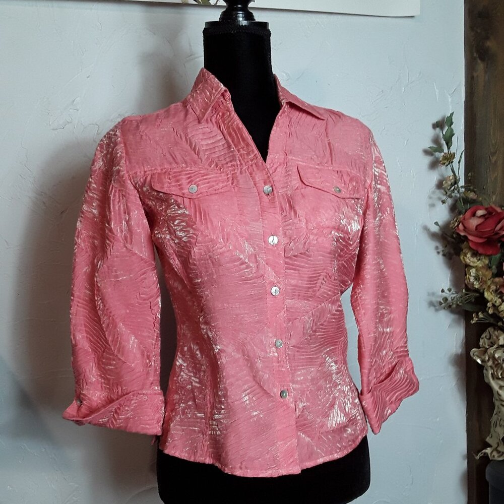 NEW Scott Taylor Petite Mellon color blouse with gold sheen shine: Size PS